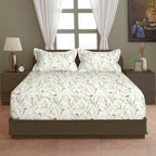 Meadow Whisper Ivory 200 TC Blended Cotton Bedsheet Set with Pillow Cover