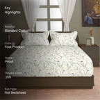Meadow Whisper Ivory 200 TC Blended Cotton Bedsheet Set with Pillow Cover