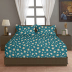 Teal Rose Garden 200 TC Blended Cotton Bedsheet Set with Pillow Cover