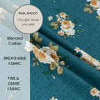 Teal Rose Garden 200 TC Blended Cotton Bedsheet Set with Pillow Cover