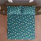Teal Rose Garden 200 TC Blended Cotton Bedsheet Set with Pillow Cover