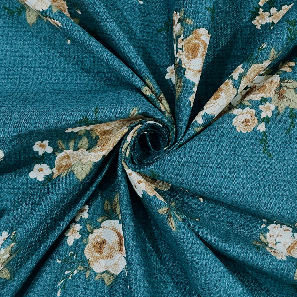 Teal Rose Garden 200 TC Blended Cotton Bedsheet Set with Pillow Cover