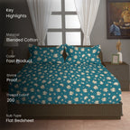 Teal Rose Garden 200 TC Blended Cotton Bedsheet Set with Pillow Cover