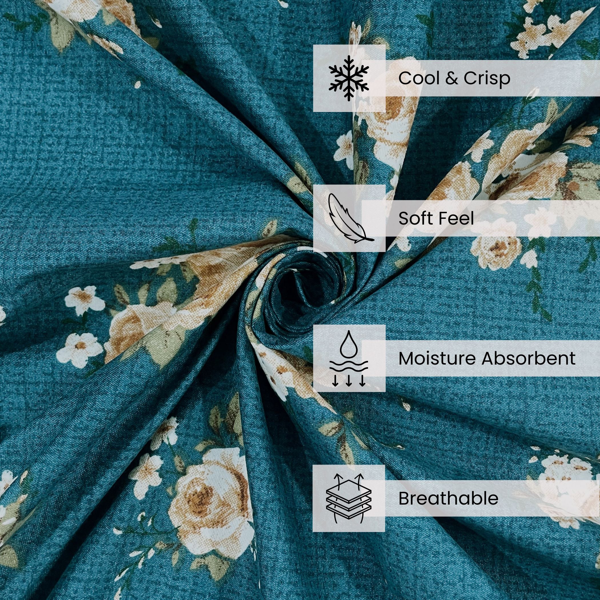 Teal Rose Garden 200 TC Blended Cotton Bedsheet Set with Pillow Cover
