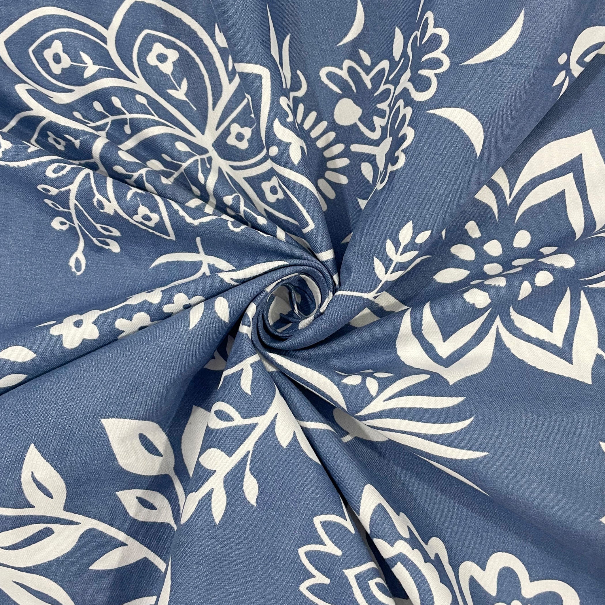 Indigo Bloom Blue 200 TC Blended Cotton Bedsheet Set with Pillow Cover