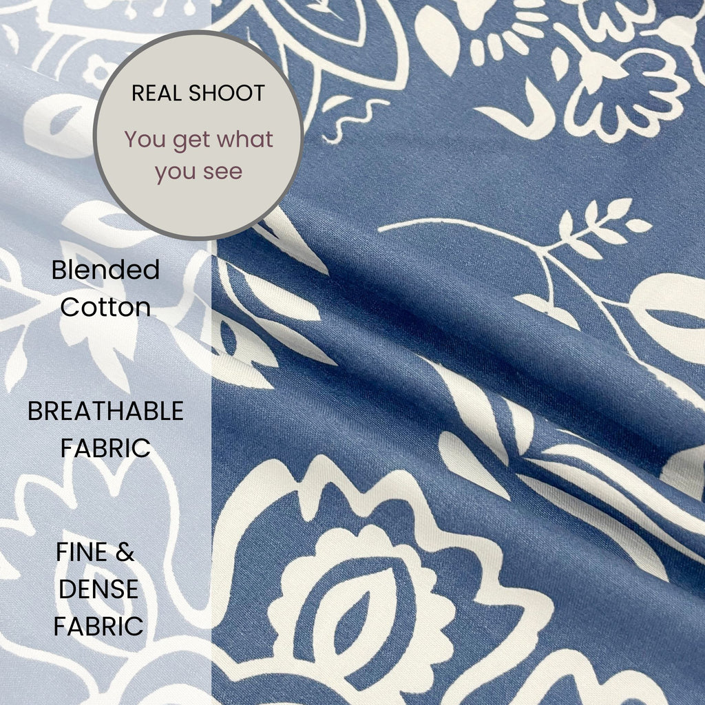 Indigo Bloom Blue 200 TC Blended Cotton Bedsheet Set with Pillow Cover