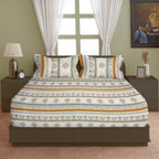 Heritage Blossom Ivory 200 TC Blended Cotton Bedsheet Set with Pillow Cover