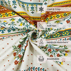Heritage Blossom Ivory 200 TC Blended Cotton Bedsheet Set with Pillow Cover