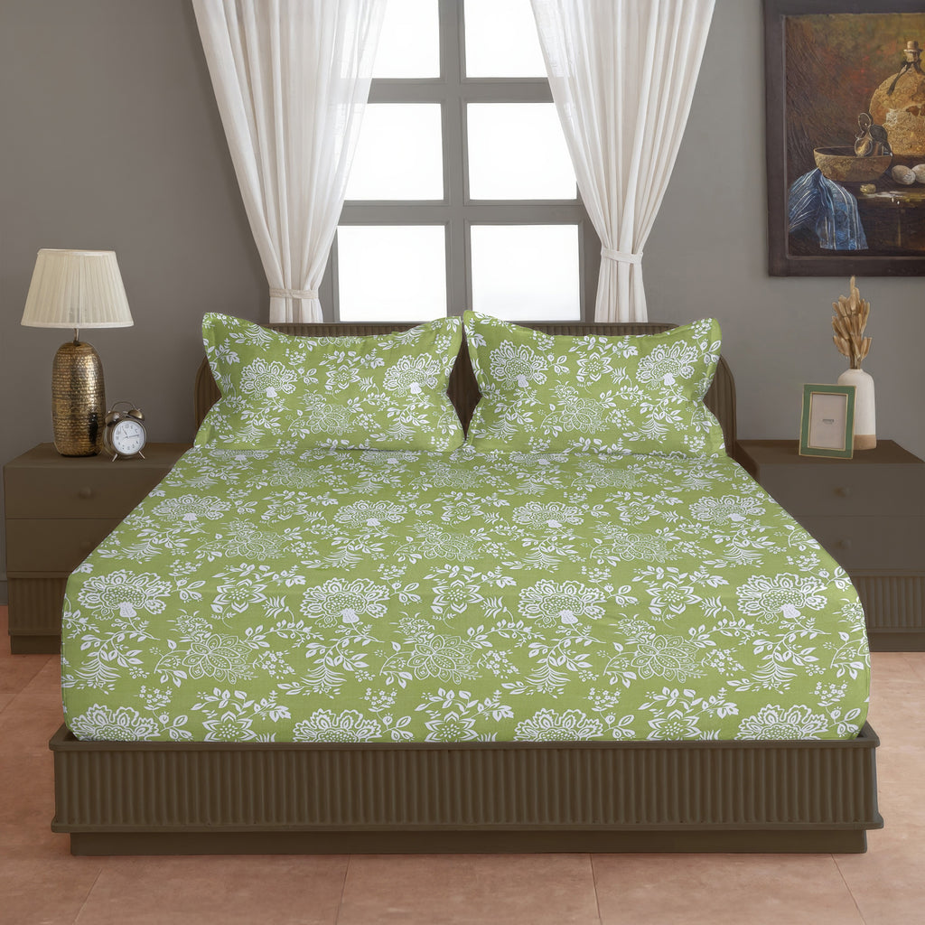Olive Heritage 200 TC Blended Cotton Bedsheet Set with Pillow Cover