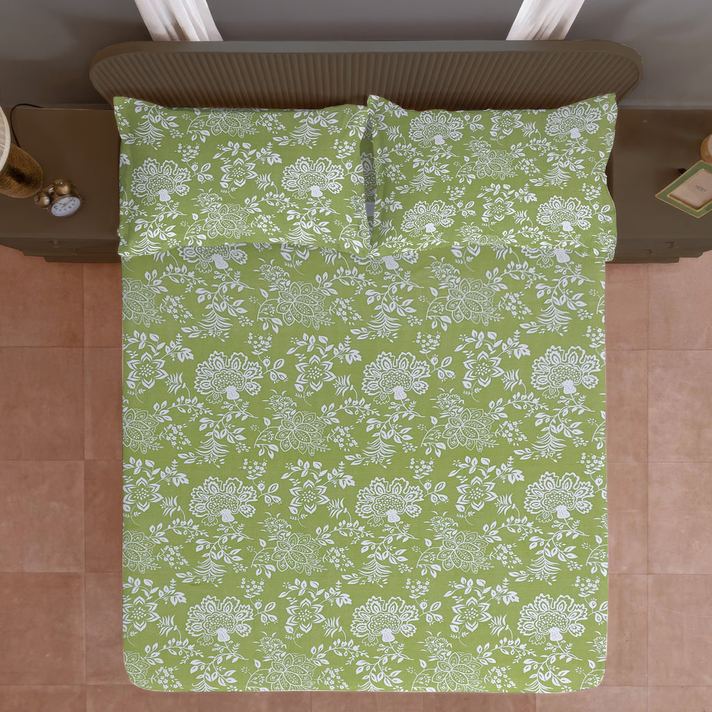 Olive Heritage 200 TC Blended Cotton Bedsheet Set with Pillow Cover