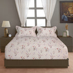 Blush Sprig Beige 200 TC Blended Cotton Bedsheet Set with Pillow Cover