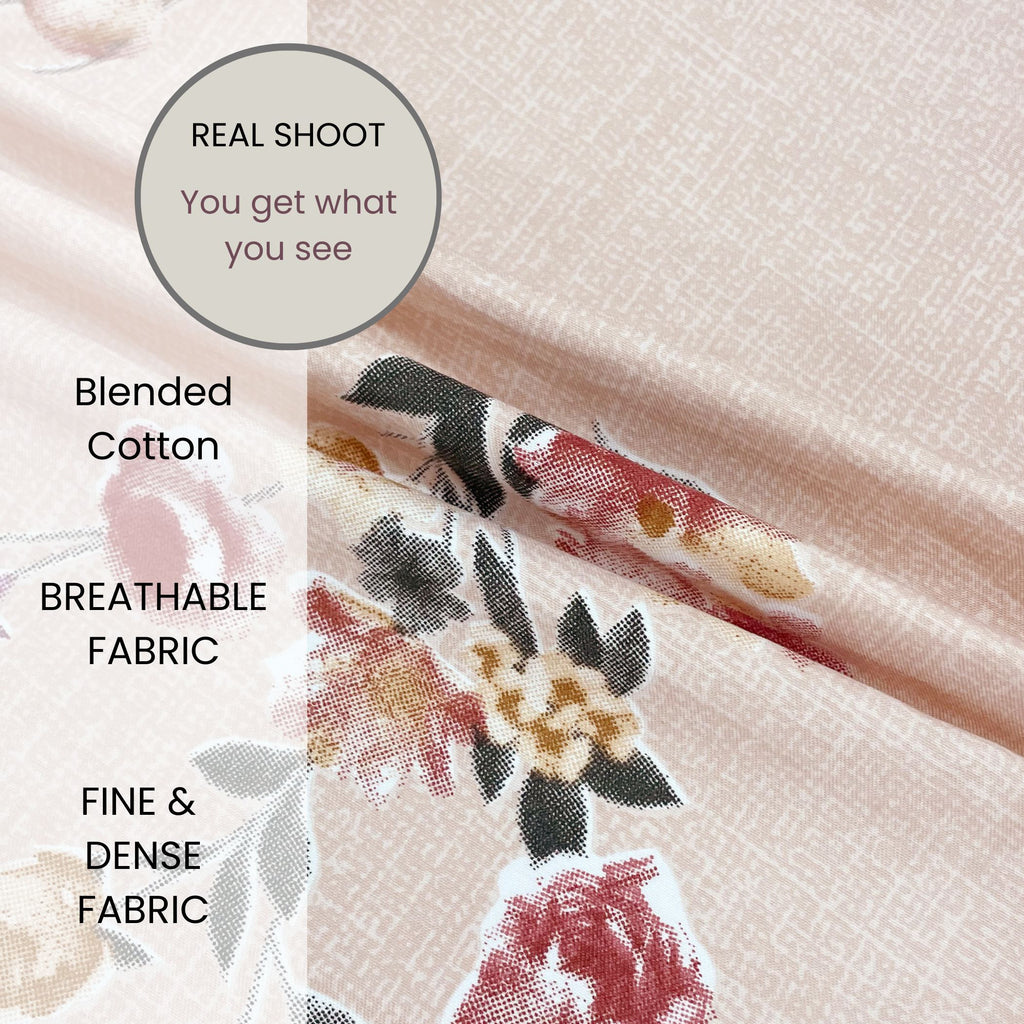 Blush Sprig Beige 200 TC Blended Cotton Bedsheet Set with Pillow Cover