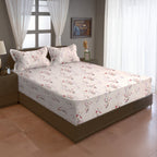Blush Sprig Beige 200 TC Blended Cotton Bedsheet Set with Pillow Cover