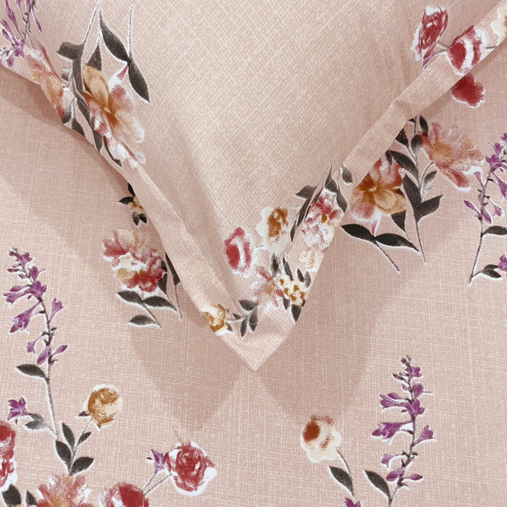 Blush Sprig Beige 200 TC Blended Cotton Bedsheet Set with Pillow Cover