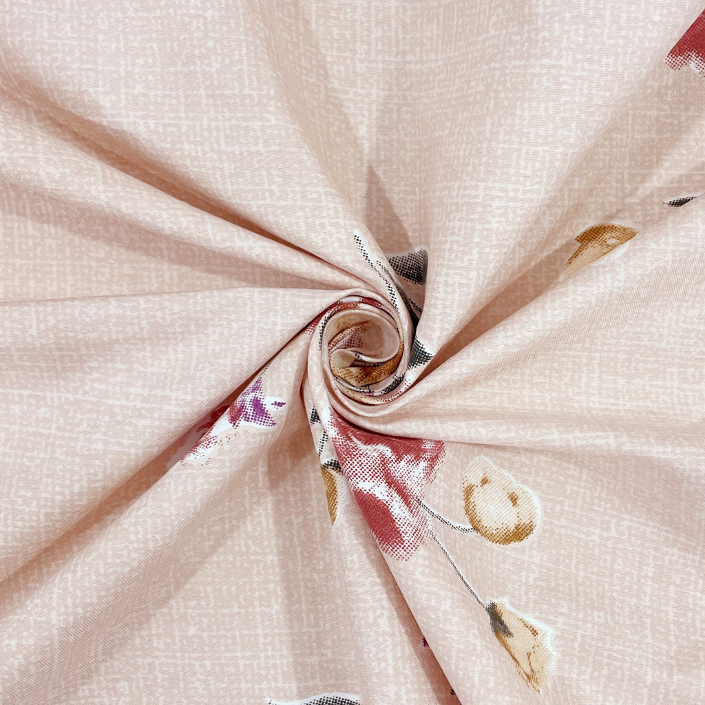 Blush Sprig Beige 200 TC Blended Cotton Bedsheet Set with Pillow Cover