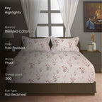 Blush Sprig Beige 200 TC Blended Cotton Bedsheet Set with Pillow Cover
