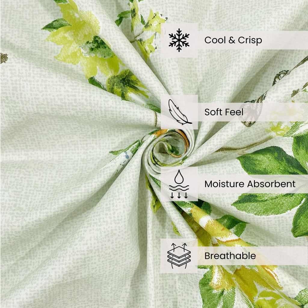 Garden Vine Ivory 200 TC Blended Cotton Bedsheet Set with Pillow Cover