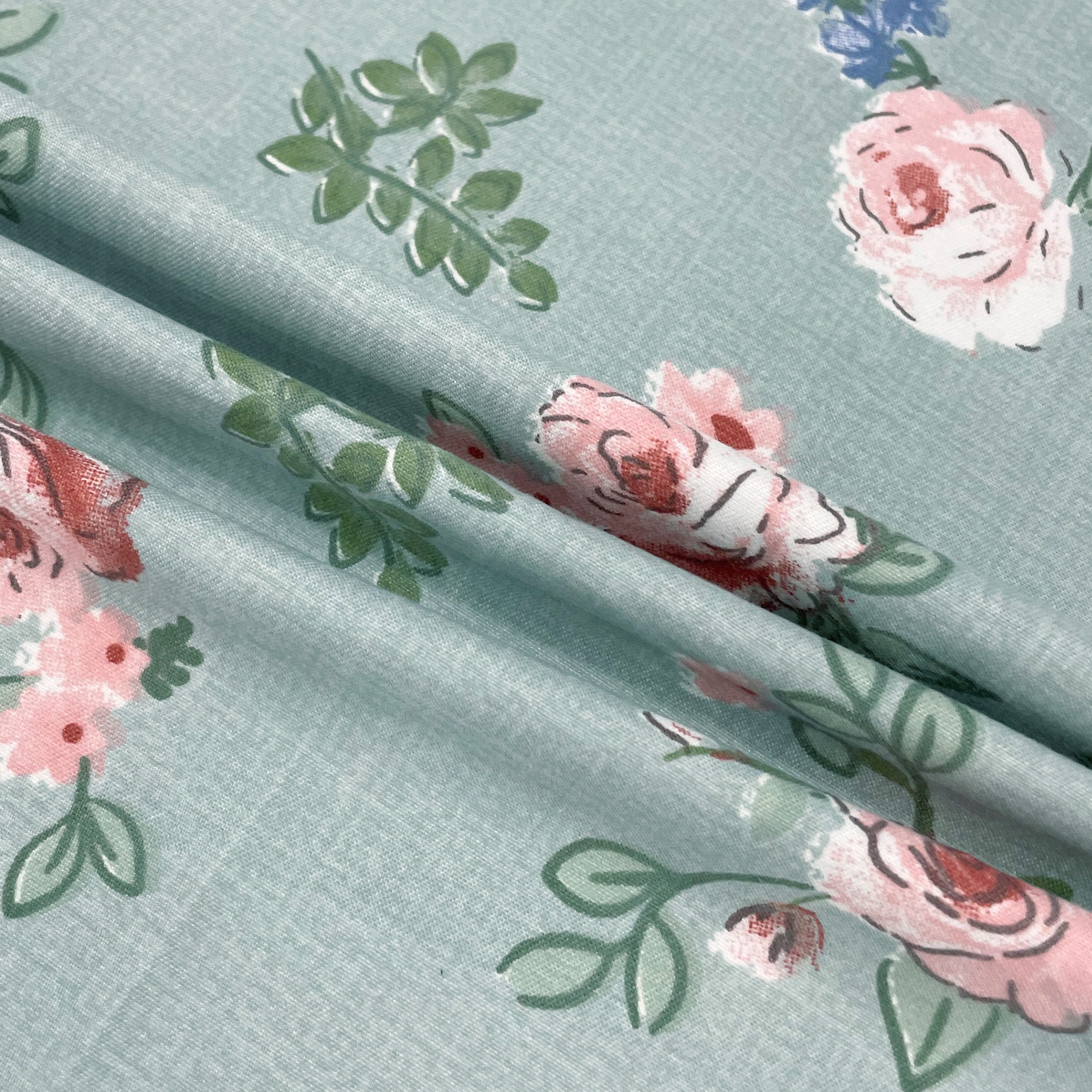 Rose Meadow Sage Green 200 TC Blended Cotton Bedsheet Set with Pillow Cover