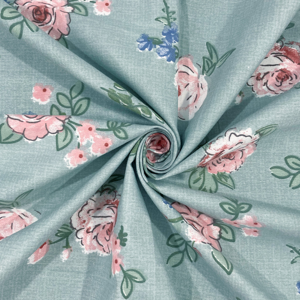 Rose Meadow Sage Green 200 TC Blended Cotton Bedsheet Set with Pillow Cover