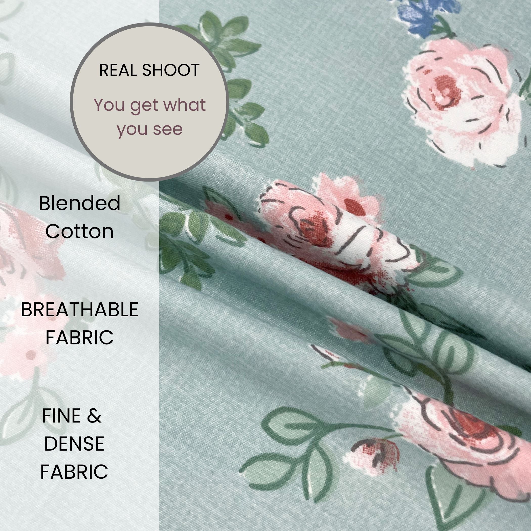 Rose Meadow Sage Green 200 TC Blended Cotton Bedsheet Set with Pillow Cover