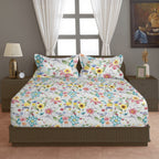 Botanical Bloom Multicolour 200 TC Blended Cotton Bedsheet Set with Pillow Cover