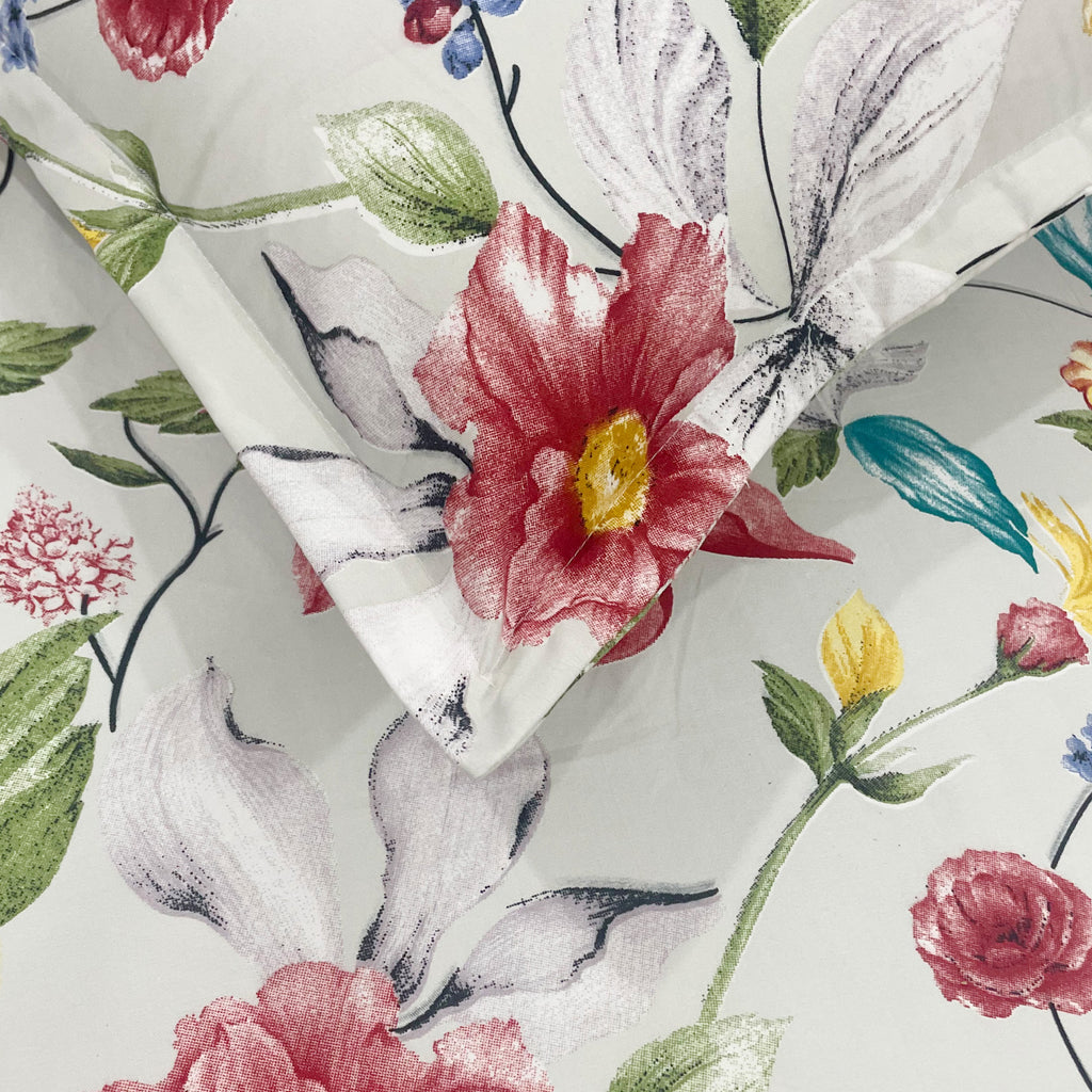 Botanical Bloom Multicolour 200 TC Blended Cotton Bedsheet Set with Pillow Cover