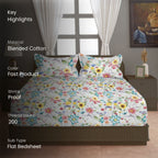 Botanical Bloom Multicolour 200 TC Blended Cotton Bedsheet Set with Pillow Cover