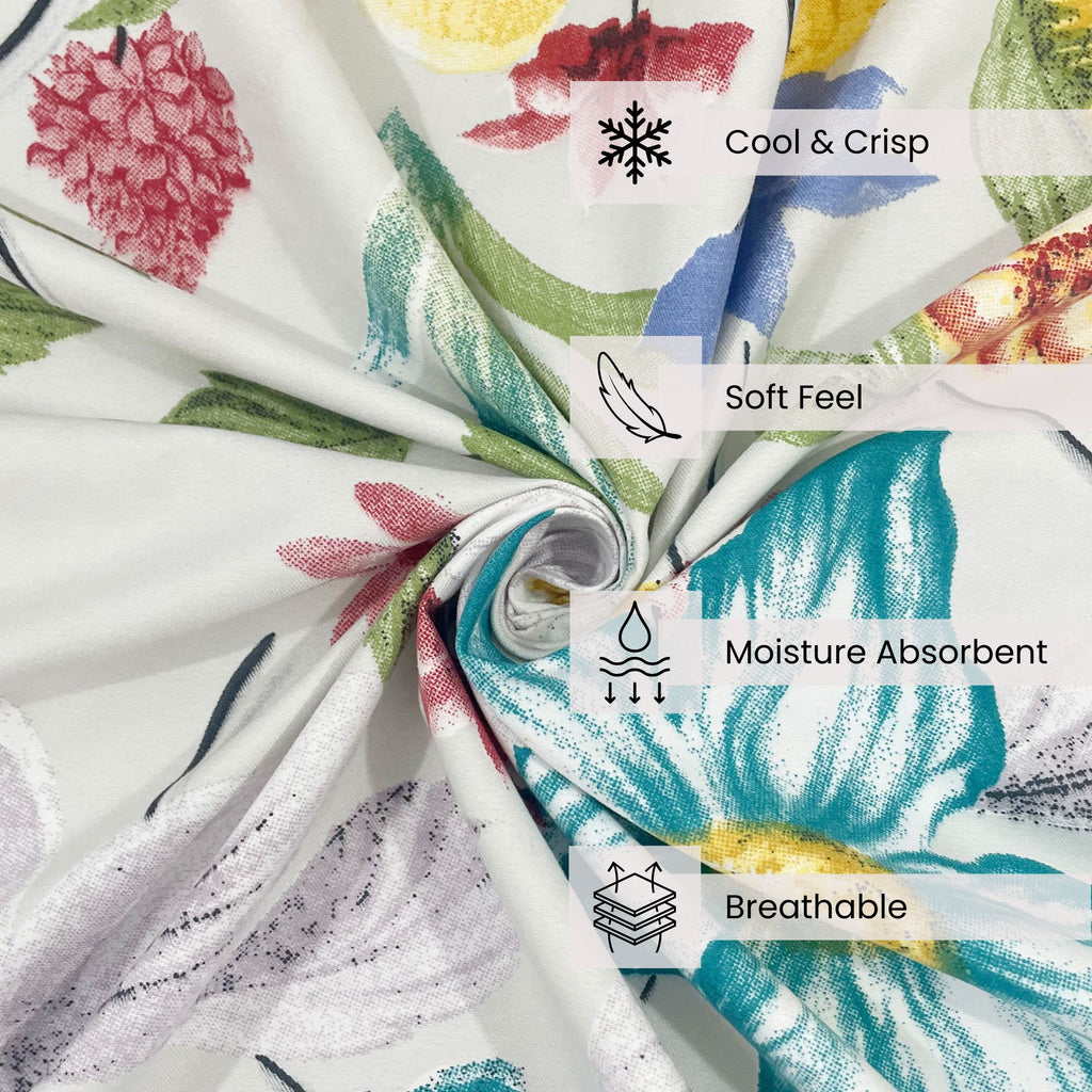 Botanical Bloom Multicolour 200 TC Blended Cotton Bedsheet Set with Pillow Cover