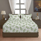 Ivory Green Leaf Trails 144 TC Pure Cotton Bedsheet Set with Pillow Cover