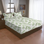 Ivory Green Leaf Trails 144 TC Pure Cotton Bedsheet Set with Pillow Cover