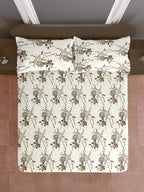 Ivory Meadow Sketch 144 TC Pure Cotton Bedsheet Set with Pillow Cover