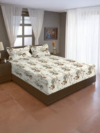 Ivory Meadow Sketch 144 TC Pure Cotton Bedsheet Set with Pillow Cover