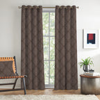 Chocolate Brown Ornamental Scrolls 250 GSM Polyester 100% Blackout Eyelet Curtain