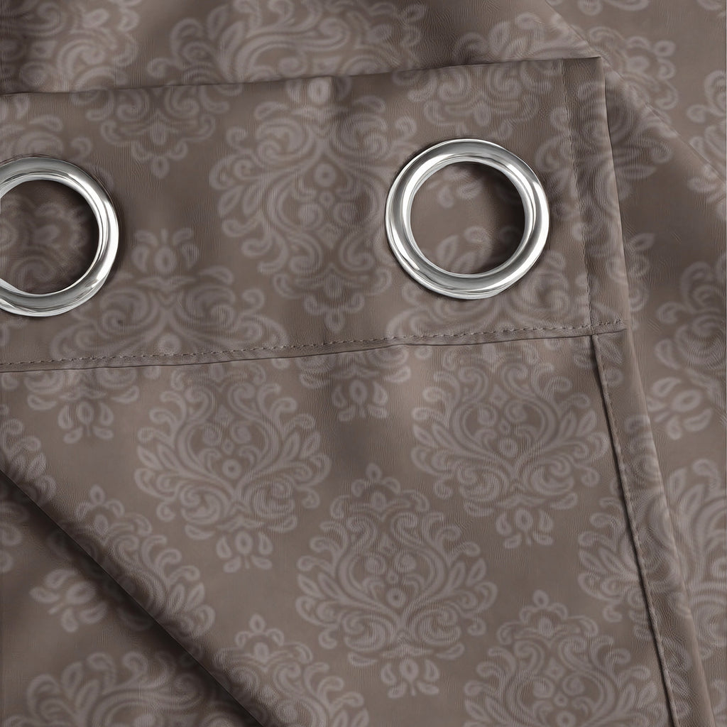 Chocolate Brown Ornamental Scrolls 250 GSM Polyester 100% Blackout Eyelet Curtain