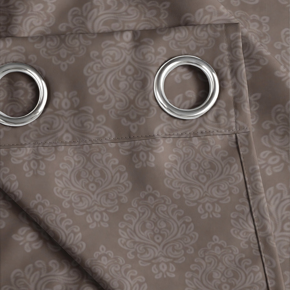 Chocolate Brown Ornamental Scrolls 250 GSM Polyester 100% Blackout Eyelet Curtain