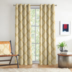 Champagne Ornamental Scrolls 250 GSM Polyester 100% Blackout Eyelet Curtain