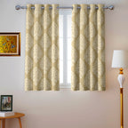 Champagne Ornamental Scrolls 250 GSM Polyester 100% Blackout Eyelet Curtain