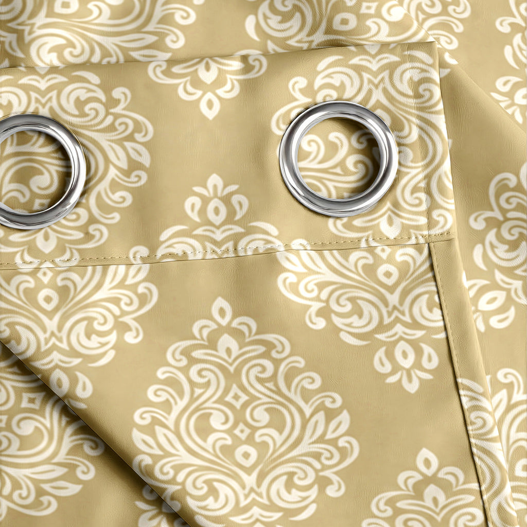 Champagne Ornamental Scrolls 250 GSM Polyester 100% Blackout Eyelet Curtain