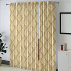 Champagne Ornamental Scrolls 250 GSM Polyester 100% Blackout Eyelet Curtain