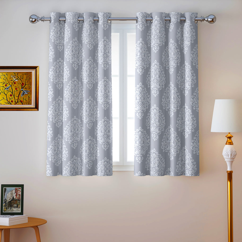 Charcoal Grey Tonal Damask 250 GSM Polyester 100% Blackout Eyelet Curtain