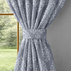 Charcoal Grey Tonal Damask 250 GSM Polyester 100% Blackout Eyelet Curtain
