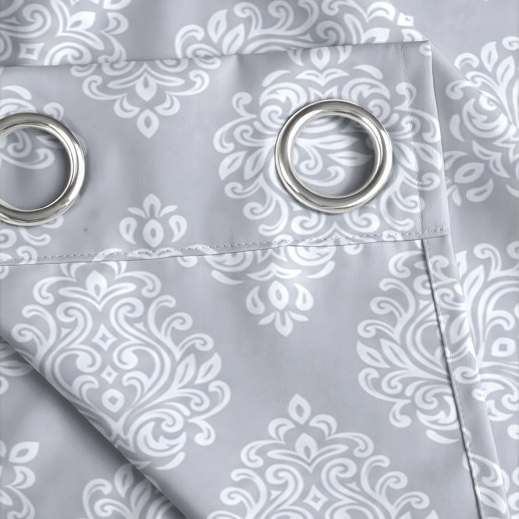 Charcoal Grey Tonal Damask 250 GSM Polyester 100% Blackout Eyelet Curtain