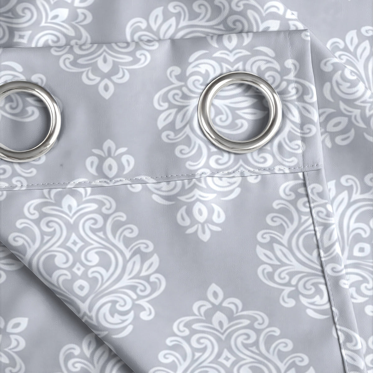 Charcoal Grey Tonal Damask 250 GSM Polyester 100% Blackout Eyelet Curtain