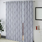 Charcoal Grey Tonal Damask 250 GSM Polyester 100% Blackout Eyelet Curtain