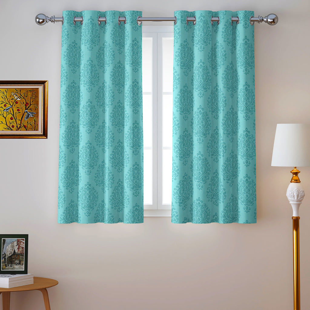Teal Tonal Damask 250 GSM Polyester 100% Blackout Eyelet Curtain