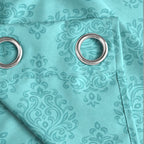 Teal Tonal Damask 250 GSM Polyester 100% Blackout Eyelet Curtain