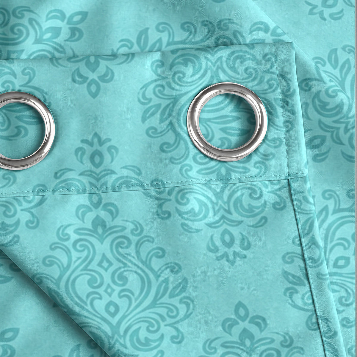 Teal Tonal Damask 250 GSM Polyester 100% Blackout Eyelet Curtain