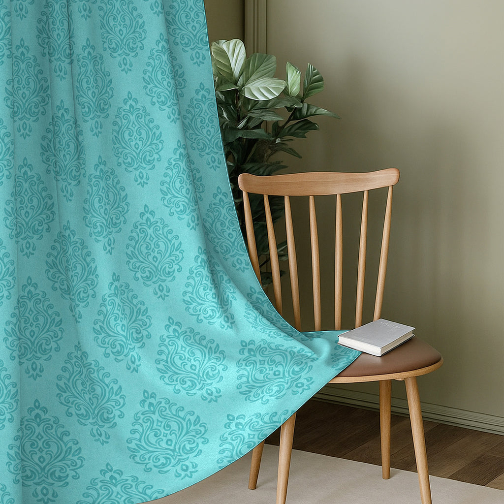 Teal Tonal Damask 250 GSM Polyester 100% Blackout Eyelet Curtain