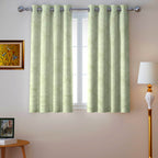 Sage Green Ornamental Scrolls 250 GSM Polyester 100% Blackout Eyelet Curtain