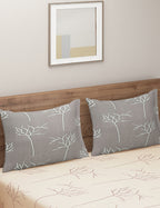 Twig Print Cotton King Fitted Bedsheet in Beige & Brown (72x78x10 Inches)